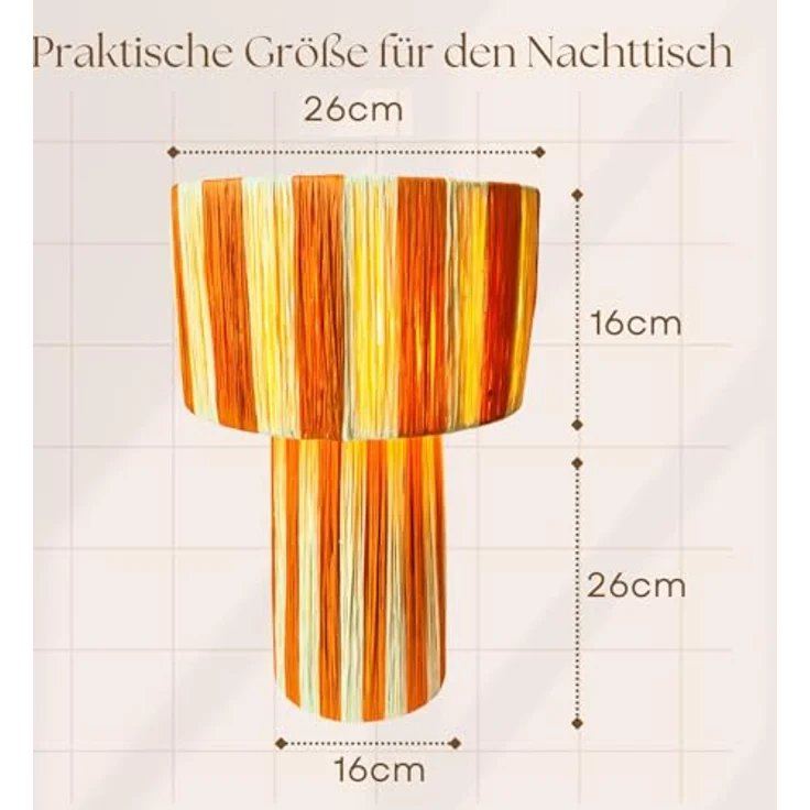 Marrakesch Morjana Tischlampe 42cm aus Raffia-Bast | Boho Stehlampe in Beige Orange mit E27 Fassung für Wohnzimmer, Schlafzimmer und Kinderzimmer Deko – Bild 2