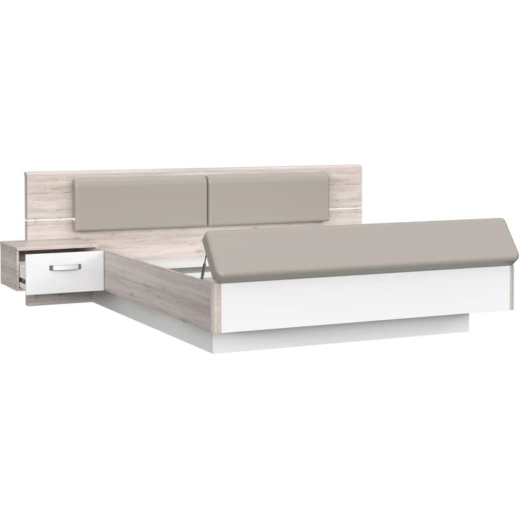 Bettanlage >Rondino< in Sandeiche / Weiß Glanz - 285,3x87,7x237cm (BxHxT) – Bild 3
