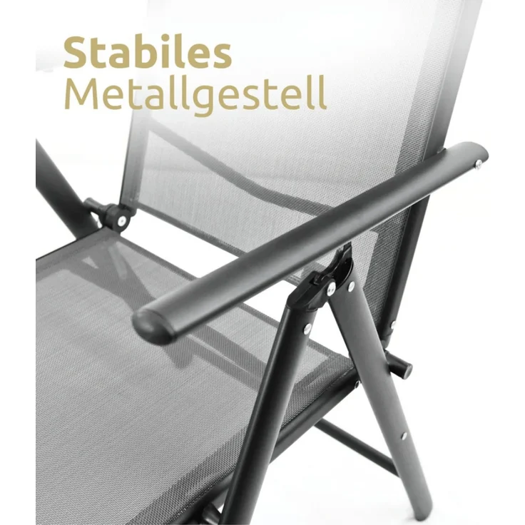 4er Set Gartenstuhl Hochlehner Verstellbar VOGT - Stahlgestell | Gartenstühle Klappbar mit Kopfkissen Campingstuhl Wetterfest Klappstuhl, Anthrazit – Bild 4