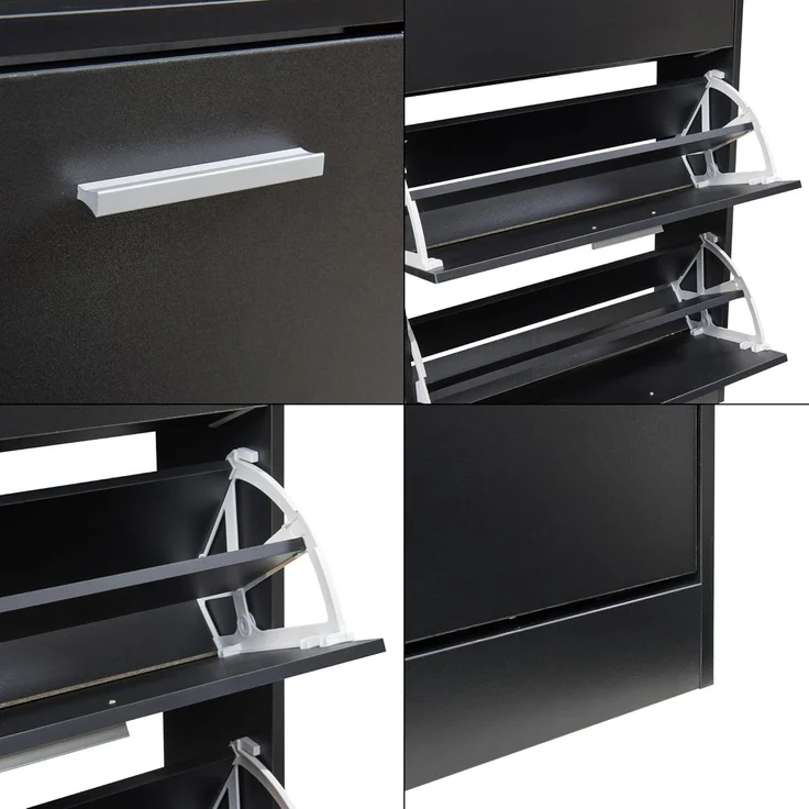 Schuhschrank Sykkylven 103x60x24 cm mit 3 Klappen Schwarz [en. casa] – Bild 7