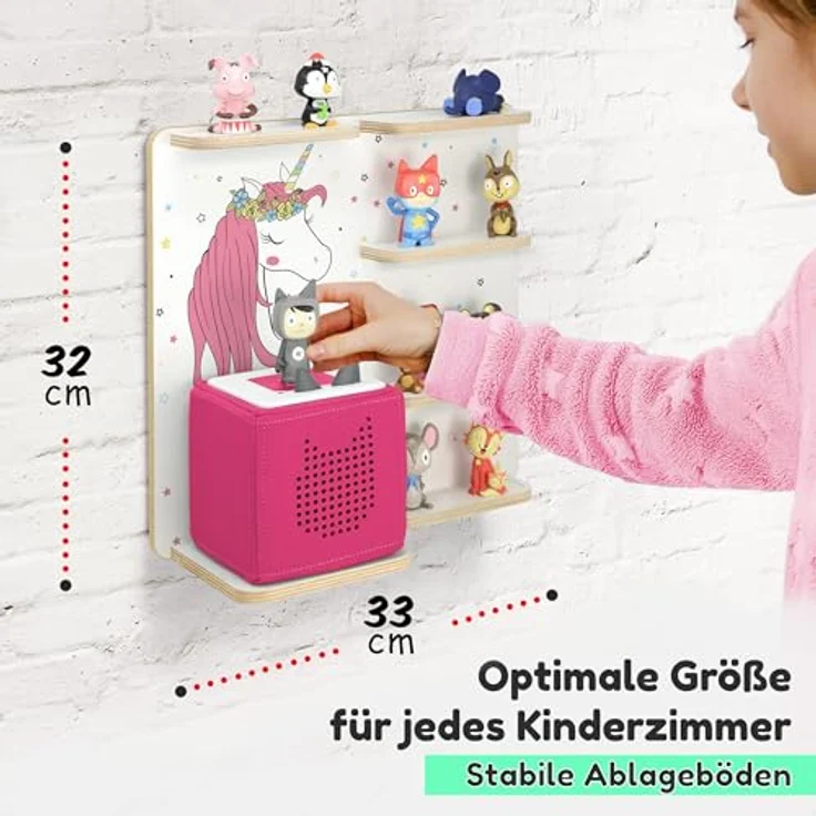 stadtecken Holzregal für Musikbox – Passend für Toniebox & ca. 40 Tonies | Perfekte Aufbewahrung fürs Kinderzimmer | Zum Aufhängen | Erweiterbar (Einhorn) – Bild 3