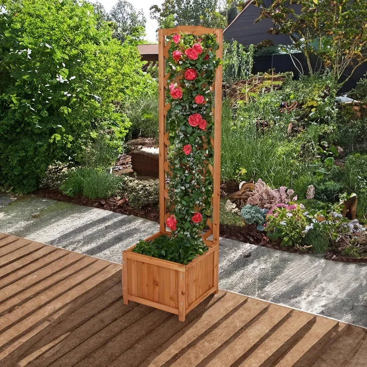 Spetebo Pflanzkübel Holz Blumenkasten mit Spalier und Rankhilfe (Anzahl, 1 St, Stück), mit integrierter Rankhilfe – Bild 7
