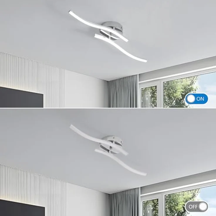 Goeco Deckenlampe Flur, 14 W 52 cm 6500K LED Deckenleuchte mit 2 Flammig Kaltweißes Licht LED Lampen Deckenbeleuchtung für Schlafzimmer Wohnzimmer Küche, Silber – Bild 5