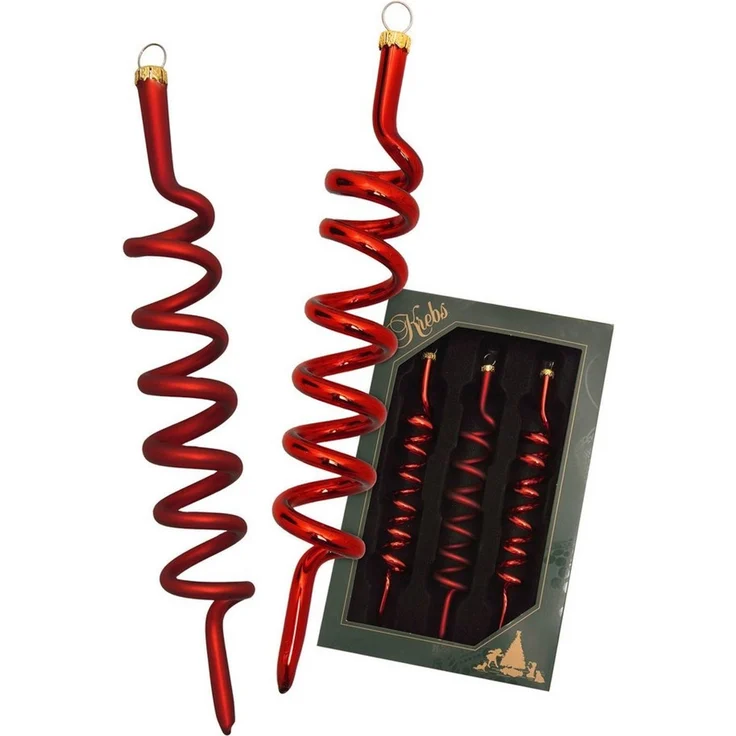 Krebs Glas Lauscha Christbaumschmuck Glasanhänger 3er Set - Korkenzieher in Rot - glänzend/matt - ca. 14 cm, Vereint Eleganz, Tradition und moderne Raffinesse - winterliche Deko