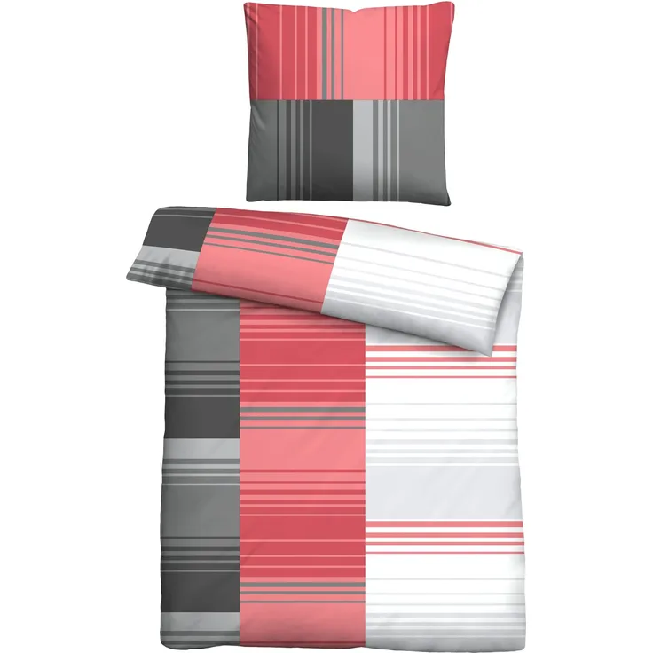 Traumhaft schlafen - Castell - Markenbettwäsche Baumwoll Renforce Bettwäsche 0040561 STREIFENMIX, rot, 1x 135x200 cm + 1x 80x80 cm