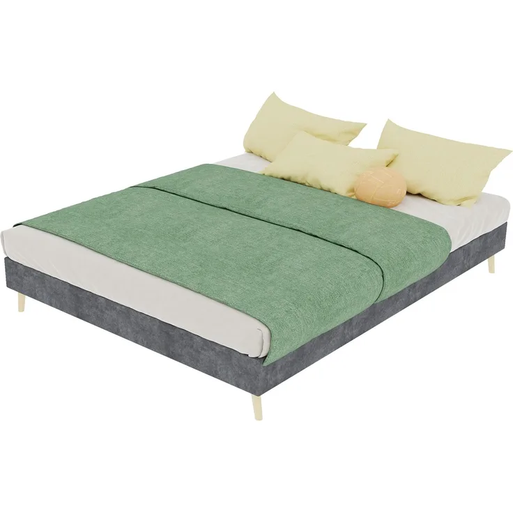 Novelux Bettgestell 140x200 cm - Modernes Plattformbett aus Holz mit grauem Samtbezug, Ohne Kopfteil, Minimalistisches Design