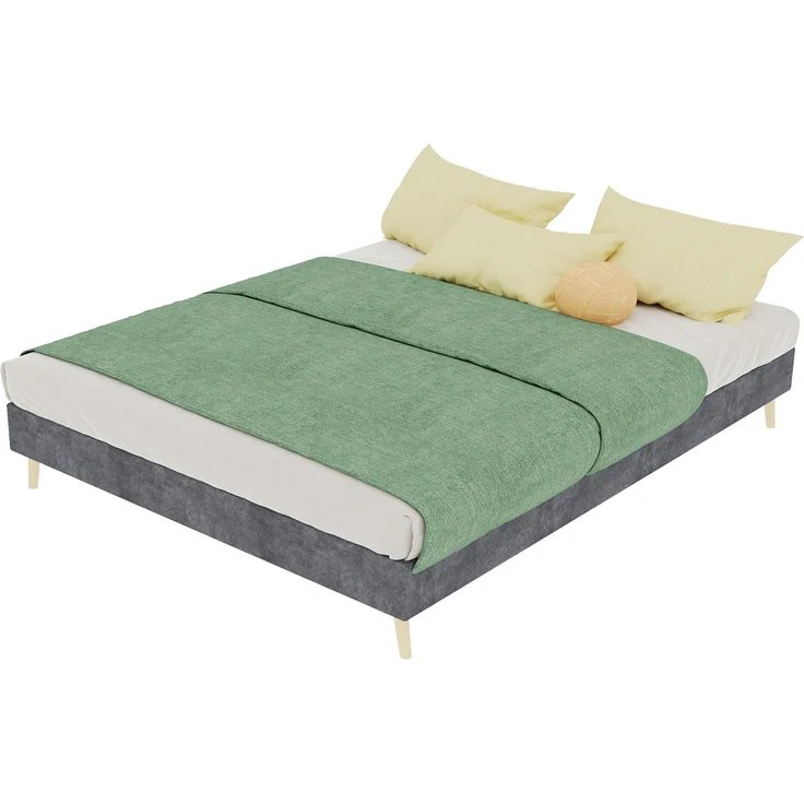 Novelux Bettgestell 140x200 cm - Modernes Plattformbett aus Holz mit grauem Samtbezug, Ohne Kopfteil, Minimalistisches Design – Bild 1