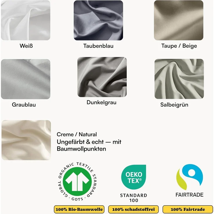 Seralino Bettwäsche Mako Satin Bettwäsche (100% Bio Baumwolle) mit Kissenbezug, 2 teilig, Fairtrade/ GOTS zertifiziert, uni Bettwäsche Set mit Reißverschluss – Bild 6