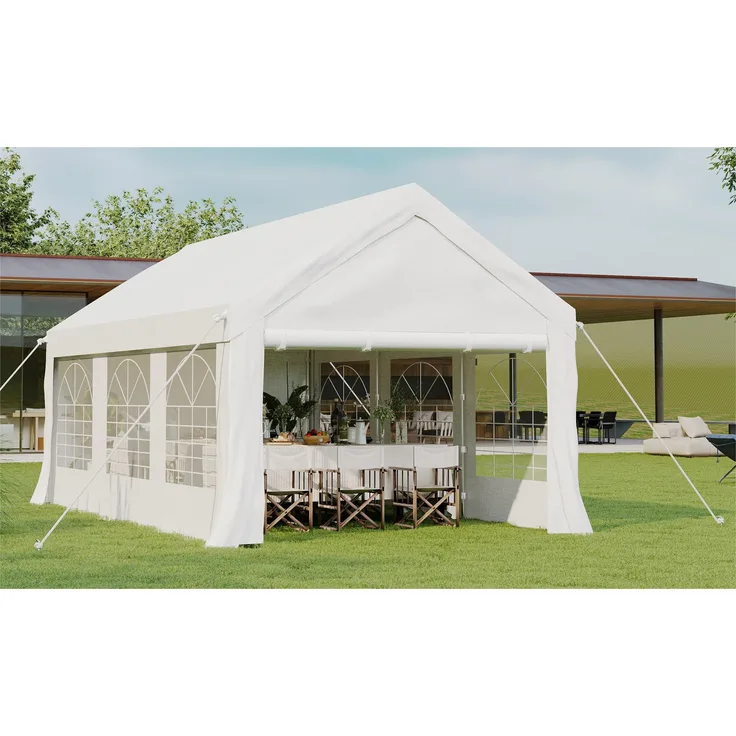 JUMMICO Partyzelt 3x6 m Stahlrahmen,Pavilion Wasserdicht Stabil mit Großes Zelt aus PE-Gewebe 4 Windfesten Seilen, Gartenpavillon für Partei im Freien mit Seitenwänden 560 g/m² und UV 50+,Weiß