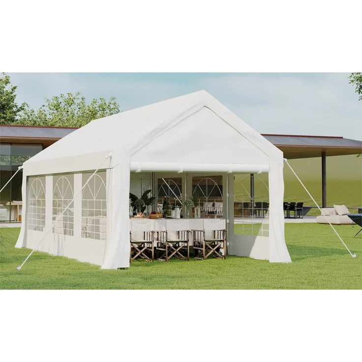 JUMMICO Partyzelt 3x6 m Stahlrahmen,Pavilion Wasserdicht Stabil mit Großes Zelt aus PE-Gewebe 4 Windfesten Seilen, Gartenpavillon für Partei im Freien mit Seitenwänden 560 g/m² und UV 50+,Weiß