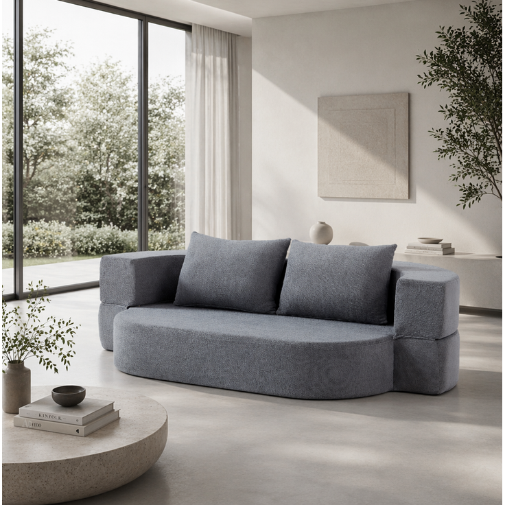 Klappsofa aus Flanellstoff, 3-in-1-Funktion, 200x130x60 cm, Hellgrau – Bild 2