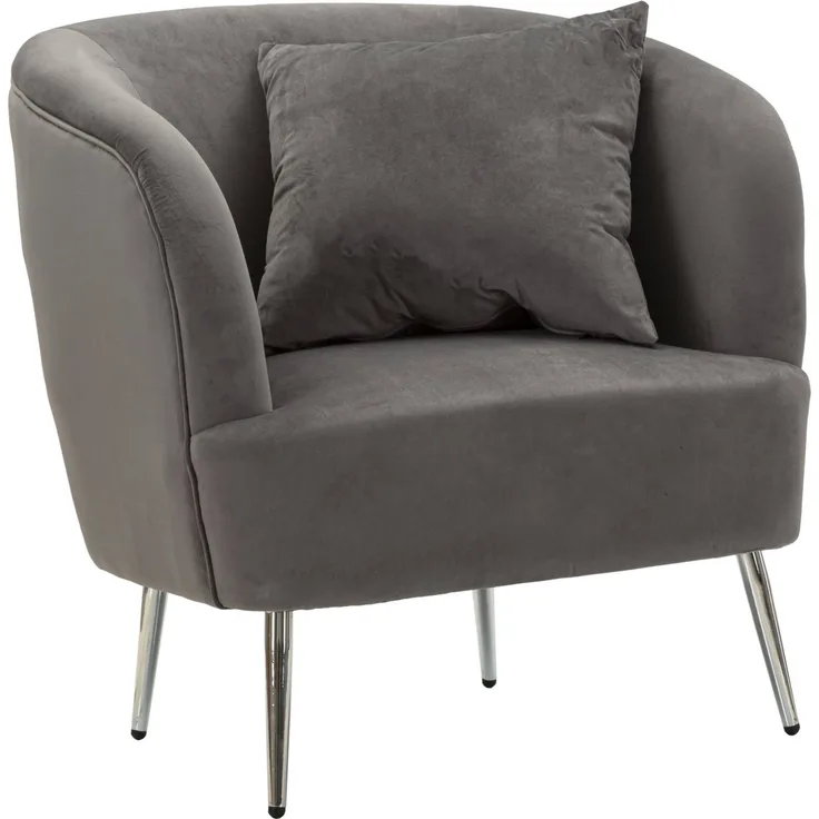 Dmora Sessel Landi, Gepolsterter Sitz, Einzelsofa im Wohnzimmer, Stuhl mit Armlehnen, 73x66 h78 cm, Grau und Silber