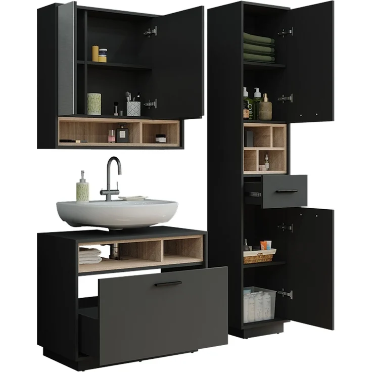 Badmöbel-Set Beatrice Anthrazit/Sonoma 3-teilig Vicco – Bild 5