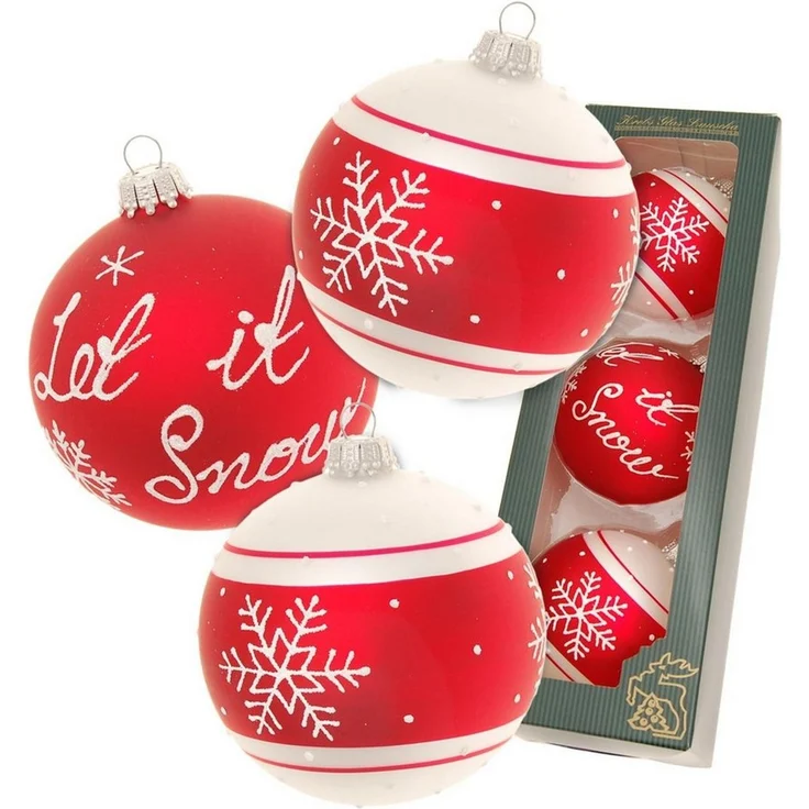 Krebs Glas Lauscha Weihnachtsbaumkugel Christbaumkugeln Weihnachtskugeln Glas Ø 8 cm 3 Stück rot matt/weiß – Bild 2