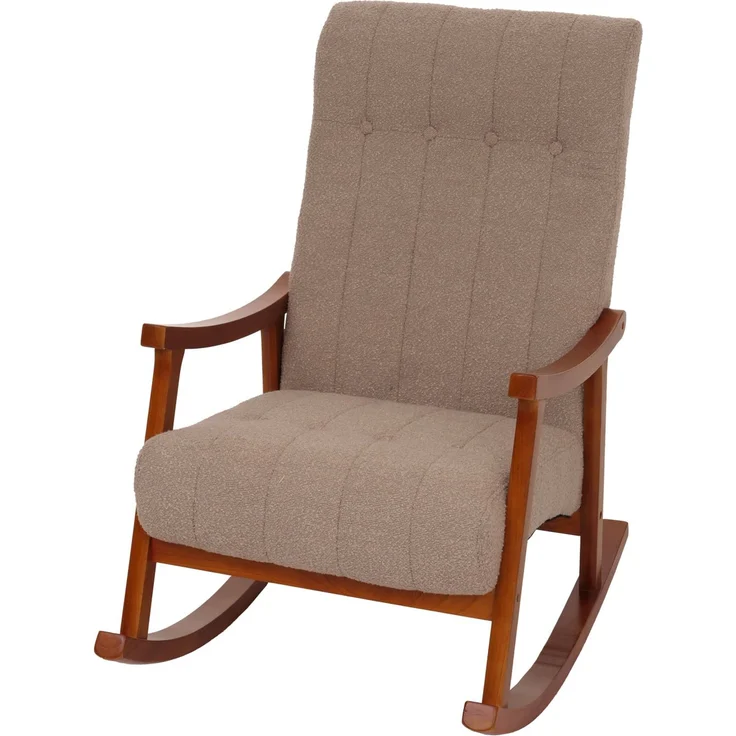 Schaukelstuhl HWC-K10, Relaxsessel, Holz FSC® Stoff/Textil Bouclé (450g/m²) ~ taupe, Gestell Walnuss-Optik – Bild 8