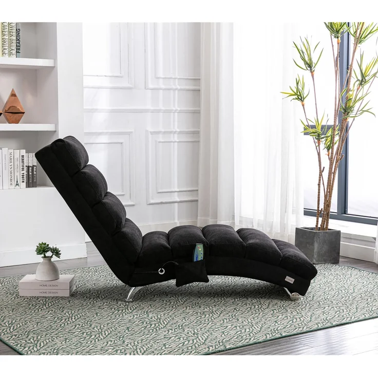 Relaxliege Massageliege Leinen Vibrationsfunktion Beige Grau Chaiselongue Wohnzimmer Sessel Lounge Sitzmöbel 250kg – Bild 5