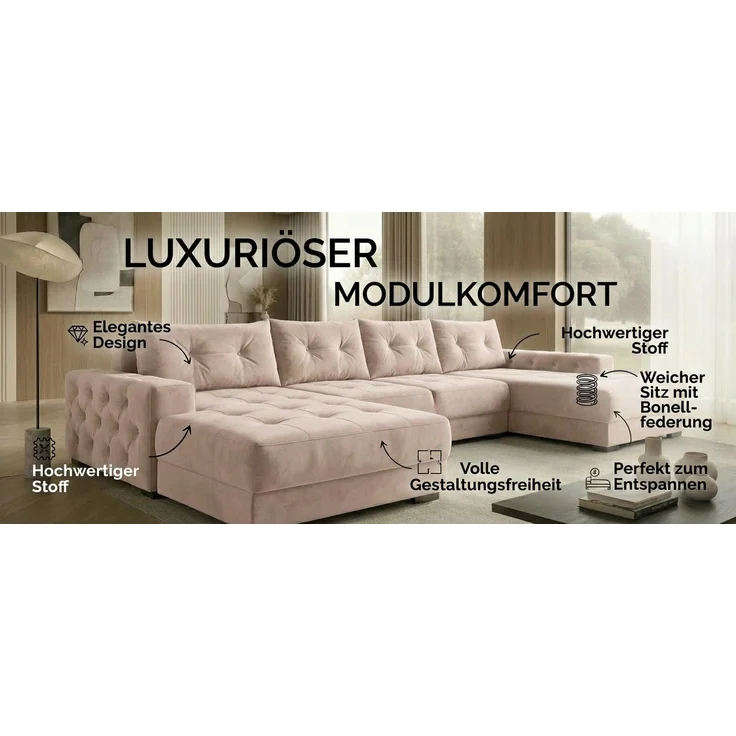 Ecksofa MODENA 320 cm x 185 cm – Stoff: ZOOM 21 Farbe: Grau – Bild 8