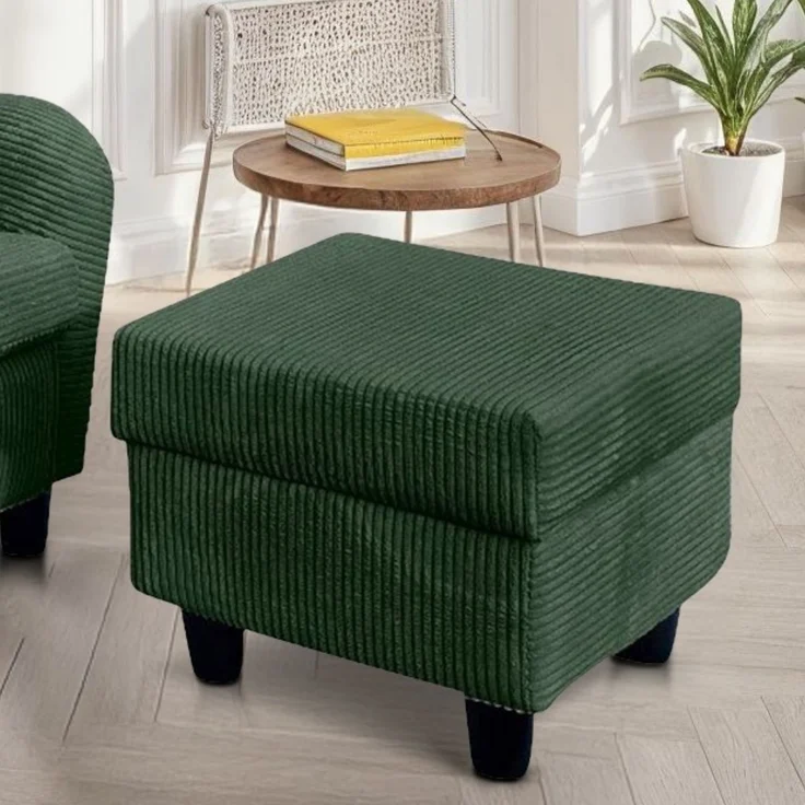 Ohrensessel mit Hocker Landhausstil Polster-TV-Lesesessel Cordstoff Grün – Bild 4