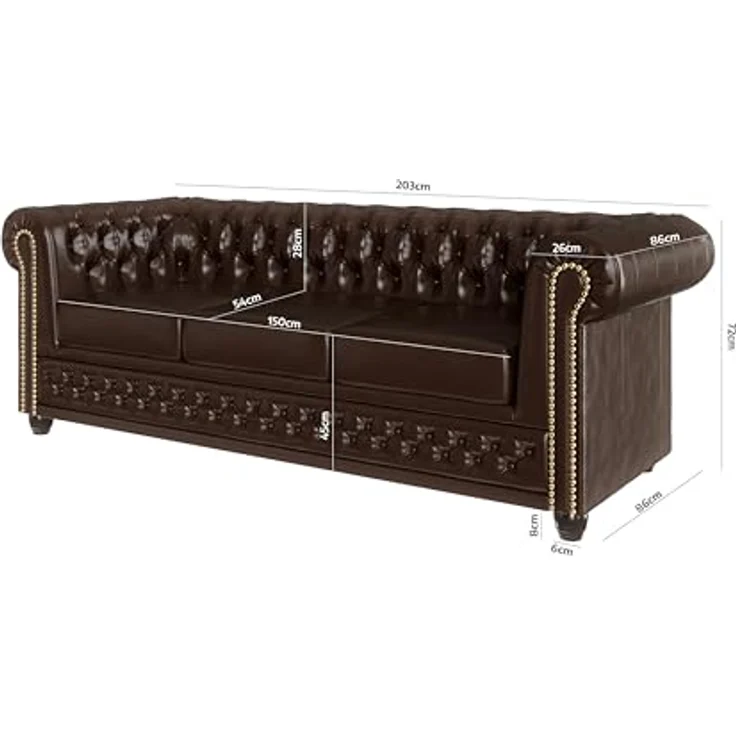 S-Style Möbel Chesterfield-Sofa Jeff 3-Sitzer aus veganem Leder mit Holzfüßen, mit Wellenfederung – Bild 4