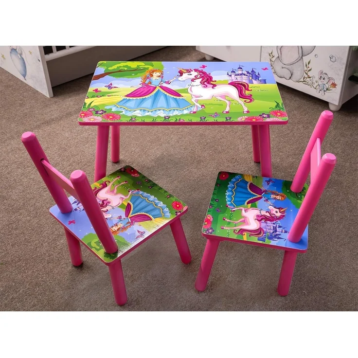 HTI-Line 'Einhorn' Kindersitzgruppe, 3-tlg, 1 Tisch, 2 Stühle, Holz Pink – Bild 3