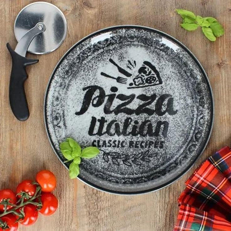 MamboCat Pizzateller 4x Pizzateller rot & schwarz Ø31cm 4 Personen XL-Teller Dekor Platte – Bild 4