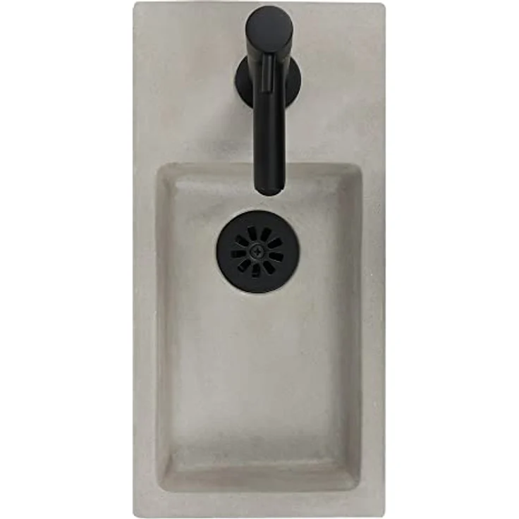 Differnz Jukon Handwaschbecken, kompaktes Betonwaschbecken hellgrau mit geradem schwarzen Kaltwasserhahn, Komplettset, 38,5 x 18,5 x 9 cm – Bild 4