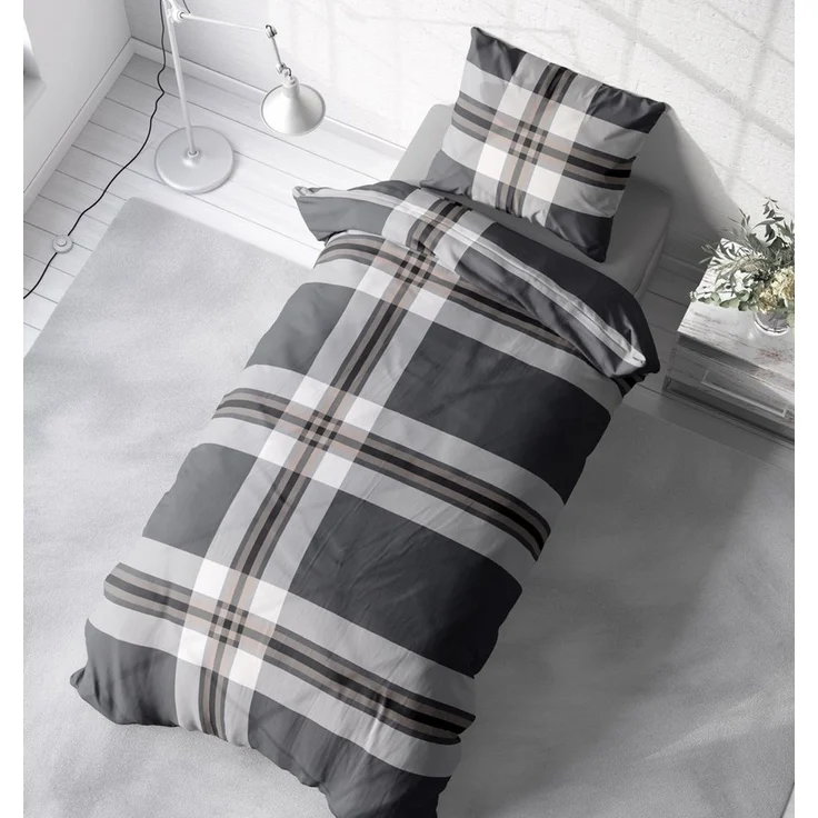 One Home Bettwäsche Winter Gestreift Modern, Biber, 2 teilig, kariert streifen, kuschelig warme weiche Baumwolle Flanell – Bild 4