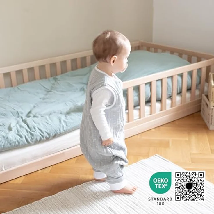 Ehrenkind® Baby Sommerschlafsack mit Füßen Musselin | aus weicher OEKO-TEX zertifizierter Bio-Baumwolle | Sommer Baby Schlafsack 1 TOG Gr. 80 Farbe Natur Regenbogen – Bild 5