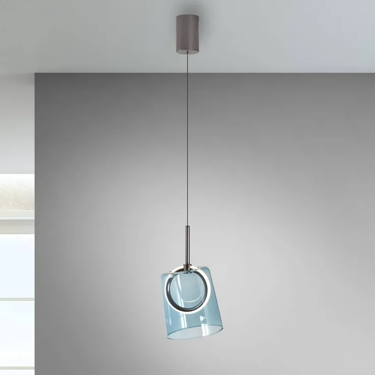 Paul Neuhaus LED-Pendellampe Zula, Höhenverstellbar, integrierte LED-Lichtquelle, blau, Ø 15 cm, Glas