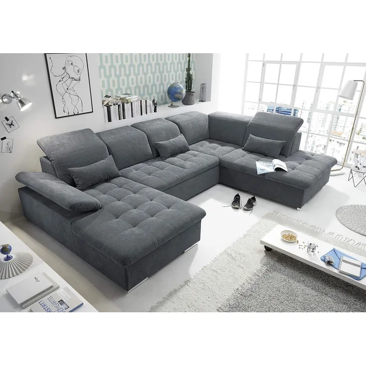 Couch WAYNE R Sofa Schlafcouch Wohnlandschaft Schlaffunktion anthrazit U-Form rechts
