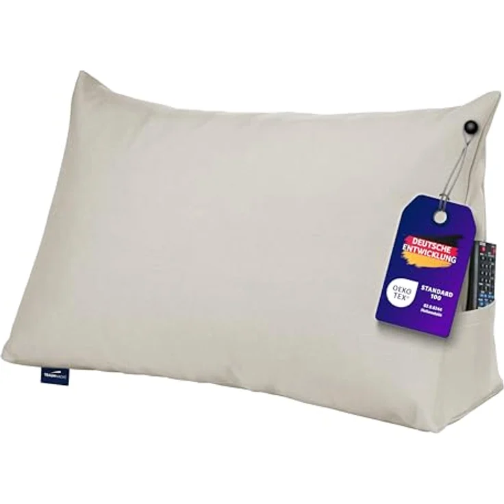Traumnacht Cozy Rückenkissen, Lesekissen, 70x40 cm beige, abnehmbarer, waschbarer Bezug aus 100% Polyester, praktisches Seitenfach, Öko-Tex zertifiziert, produziert nach deutschem Qualitätsstandard – Bild 2