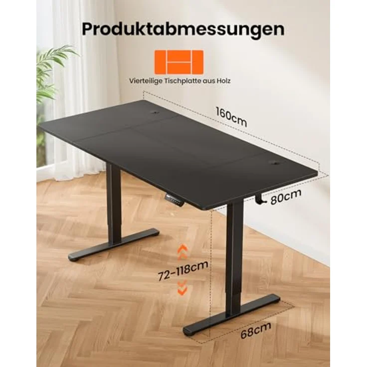 ErGear Elektrisch Höhenverstellbarer Schreibtisch 160x80 cm, Schreibtisch Höhenverstellbar mit 4 Memory-Funktion, Gaming Tisch mit Vierteilige Tischplatte – Bild 7