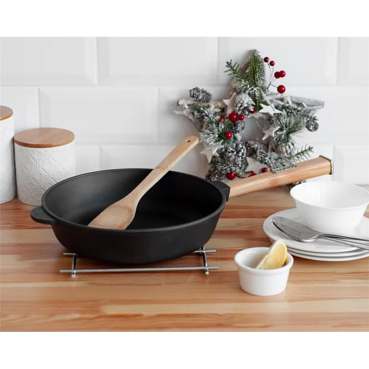Gusseisenpfanne 28cm Gußeisenpfanne 70mm hoch mit Holzgriff Pfanne aus Gusseisen – Bild 6