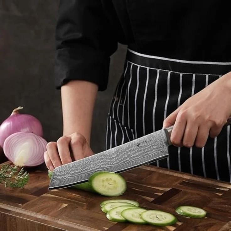 Wakoli Asiamesser Edib Tanto Damast Küchenmesser Kochmesser 20 cm Klinge Pakkaholzgriff, aus 67 Lagen Damaststahl, VG-10 Stahlkern – Bild 2