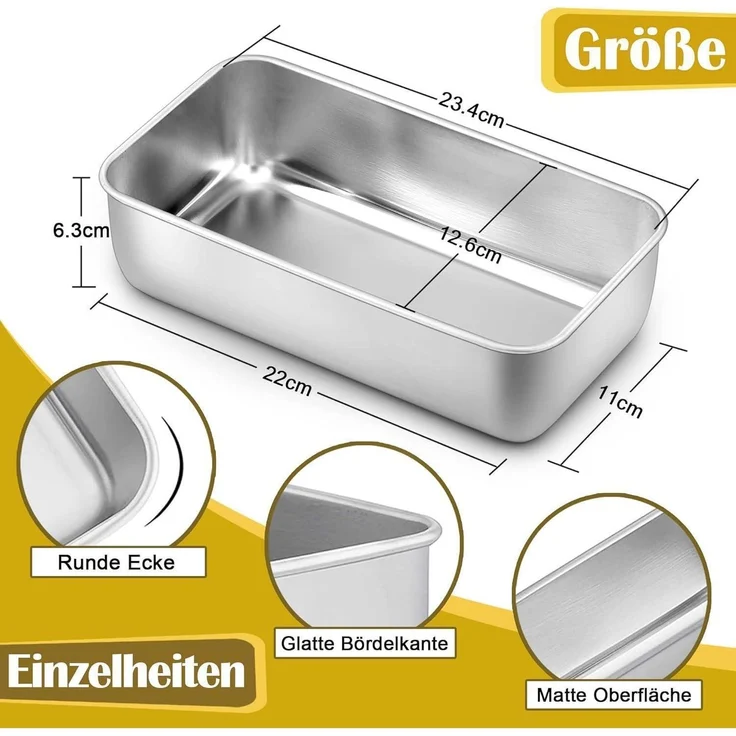 HaWare Brotbackform 4er Set, Edelstahl Kastenform für Toastbrot & Kuchen, Rechteckig, 23,5x12,6x6 cm, Gesund & Langlebig, Spülmaschinenfest – Bild 2