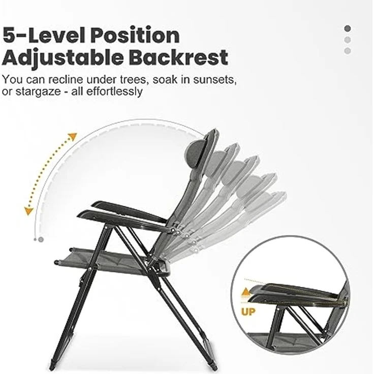HOMECALL Campingstuhl Gartenstuhl Anglerstuhl Faltsessel Klappstuhl für Wohnwagen Outdoors (UV++ Olefin-Stoff), 5 fach Verstellbarer Rückenlehne, Hochlehner, Gepolsterter, bis 150kg – Bild 3
