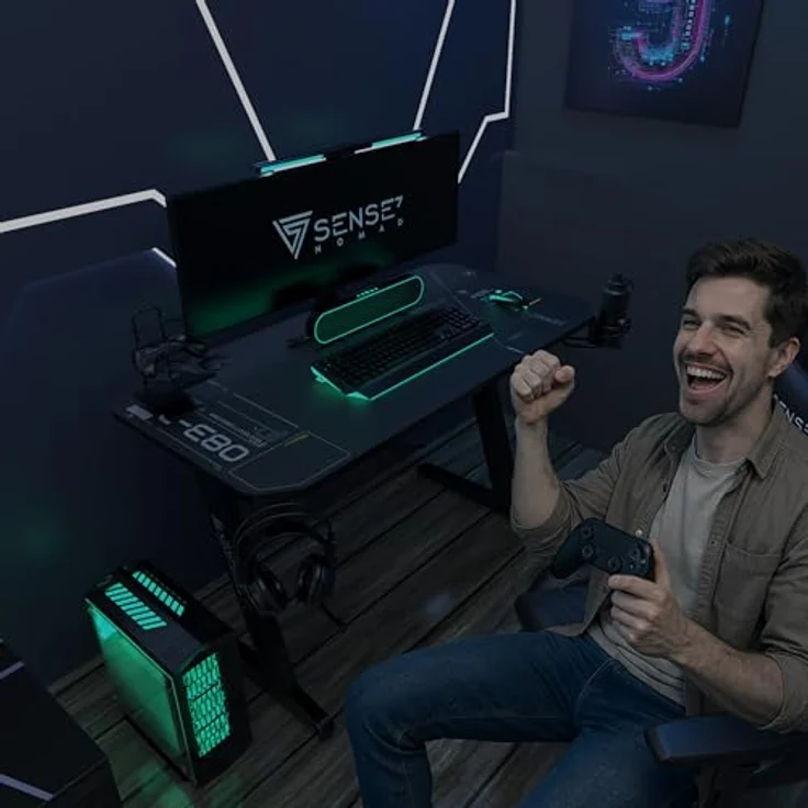 SENSE7 Schreibtisch Nomad Cybernetic, Gaming Tisch 100x50, PC Tisch mit Kopfhörerhaken, Getränkehalter, Controller Halter, Gaming Computertisch mit Kohlefaseroberfläche, Ergonomischer Gaming Desk – Bild 3
