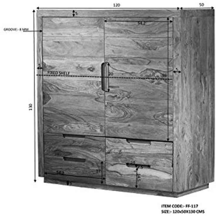 Highboard Sheesham 120 x 50 x 130 walnuss lackiert DUKE #117 – Bild 6