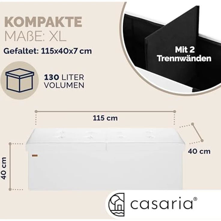 Casaria Sitztruhe, Deckel Klappbar Gepolstert Faltbar Kunstleder 130L Flur Schlafzimmer – Bild 4