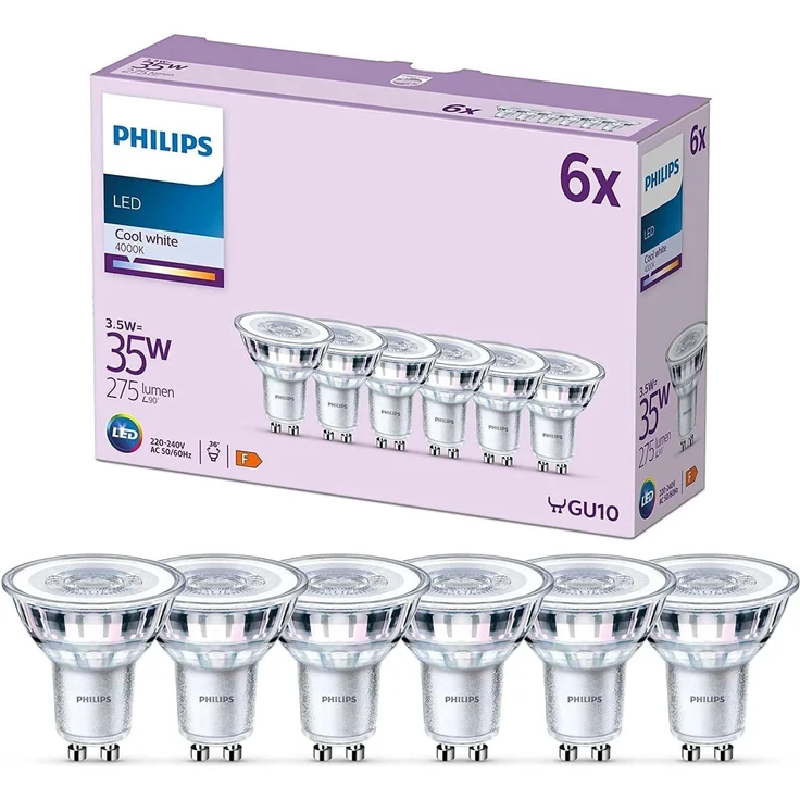 Philips LED classic Lampe 35W GU10 Kaltweiß 275lm Silber 6er P