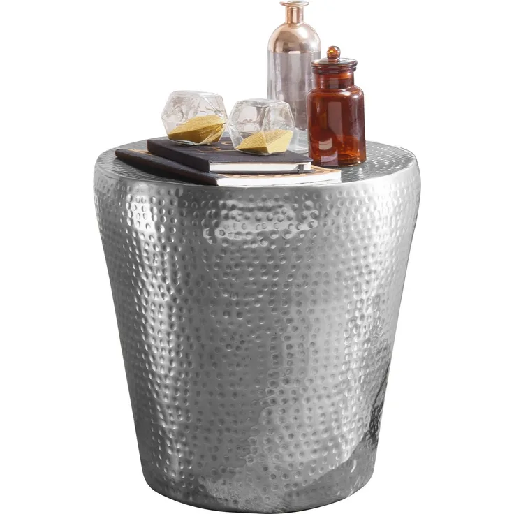 Wohnling Beistelltisch VAKRIM 41 x 41 x 41 cm Aluminium Dekotisch orientalisch rund, silber