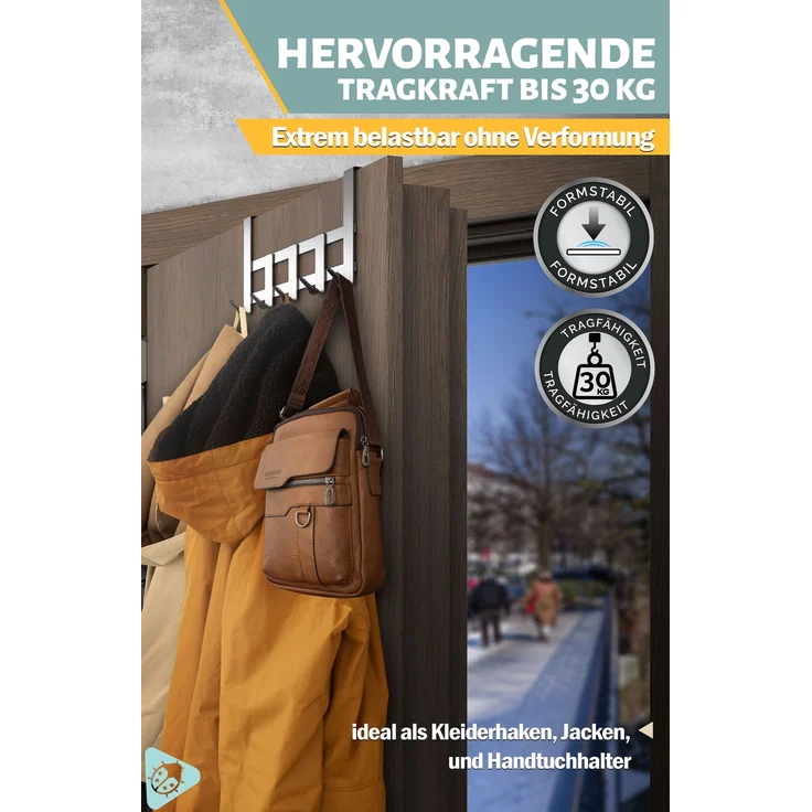 Aurelia Home Türgarderobe zum Einhängen, 5 Haken, Edelstahl, Silber – bis 30 kg – Bild 3