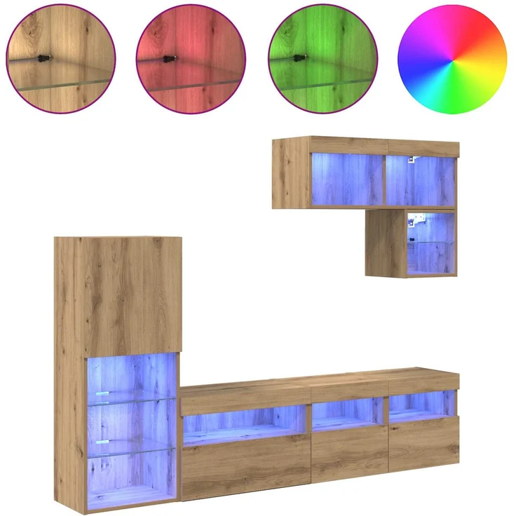vidaXL TV-Wandgeräte Wandmontiert 6 pcs Artisan-Eiche Holzwerkstoff 3402975 – Bild 3