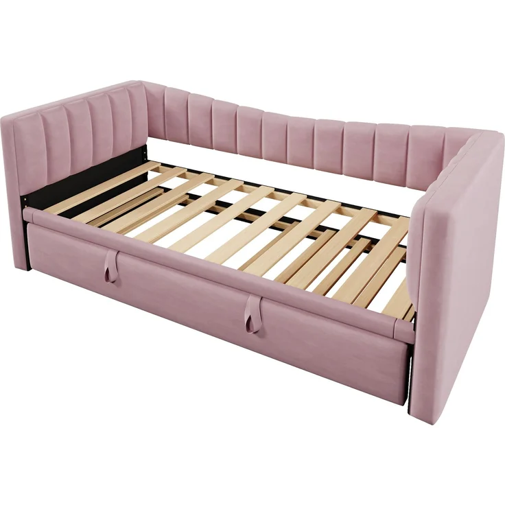 ZUBALIYA Tagesbett 90x200 / 180x200 cm, Bezug aus Samt, Außenmaße 215 x 196,5 x 75 cm, als Schlafplatz für Schlafzimmer und Gästezimmer, Rosa – Bild 20