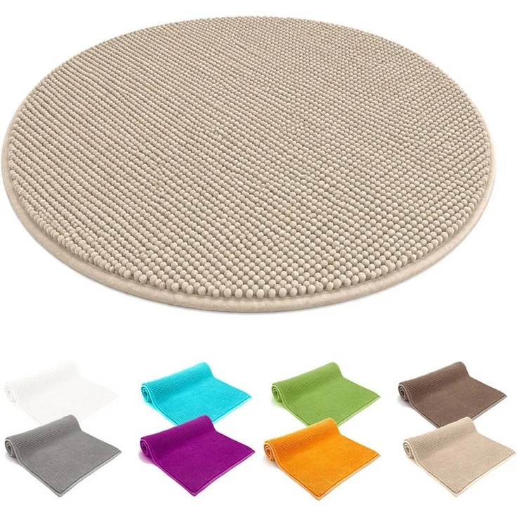 heimtexland Badematte Badvorleger Chenille Badteppich Duschvorleger, rutschhemmend beschichtet, Fußbodenheizung geeignet, schnell trocknend, strapazierfähig, fußbodenheizungsgeeignet, rutschfest, saugstark, Polyester, rund, Rund 60 cm, Hochflor, super ... – Bild 1