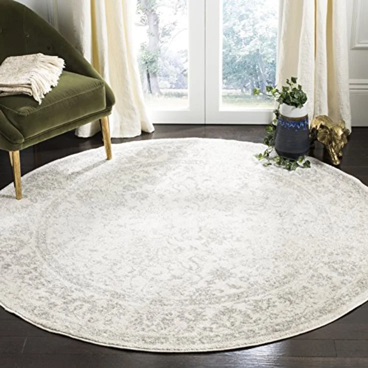 Safavieh Runder Teppich 235 cm Rund - Adirondack Collection - Transitional Design, Elfenbein & Silber, Pflegeleichte Synthetikmischung, Ideal für Wohnzimmer, Schlafzimmer, Büro – Bild 2