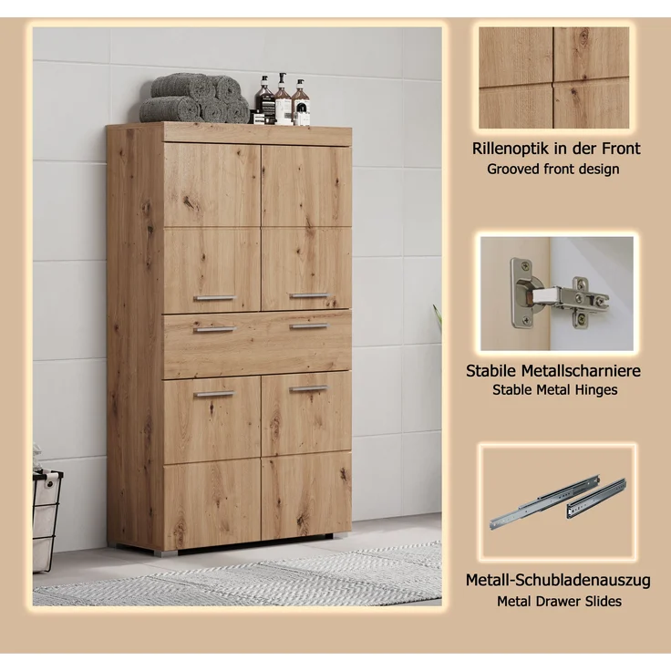 Trendteam 'Amanda' Midischrank, Holz, 132 x 31 x 73 cm, Asteiche – Bild 15