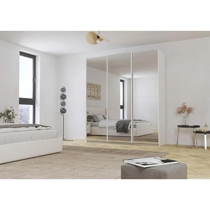 Rauch Möbel Kulmbach, Kleiderschrank mit Schwebetüren für Schlafzimmer, Kinderzimmer, Flur, 3-türig, mit Spiegel und Soft-Close-Funktion, Zubehör Premium, Farbe Weiß, Breite 203 cm – Bild 2
