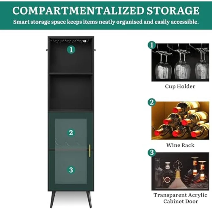 YITAHOME Barschrank mit verstellbaren LED-Lichtern, Kaffeebar mit Weinregal & Haken & Acryl-Türschrank, Küche Buffet Sideboard für Home Bar/Esszimmer/Wohnzimmer, Schwarz – Bild 7