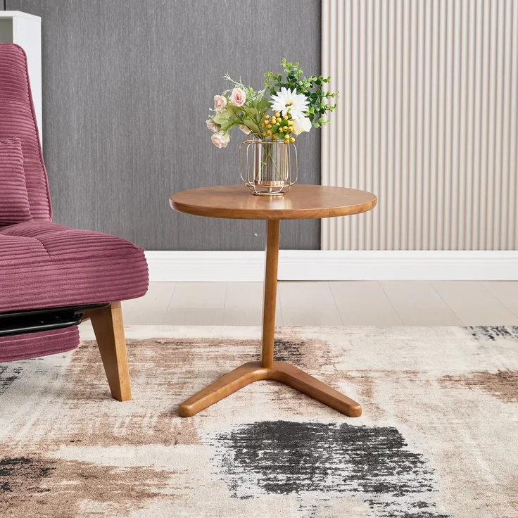 LVHOM Couchtisch rund, Beistelltisch aus Massivholz, Wohnzimmertisch Ø50 cm, Natur – Bild 9